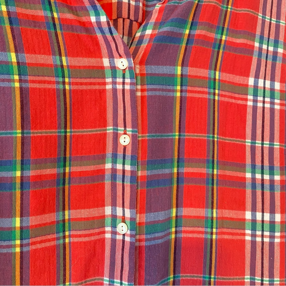 Talbots Red Colorful Plaid Button Front Shirt, L - image 3